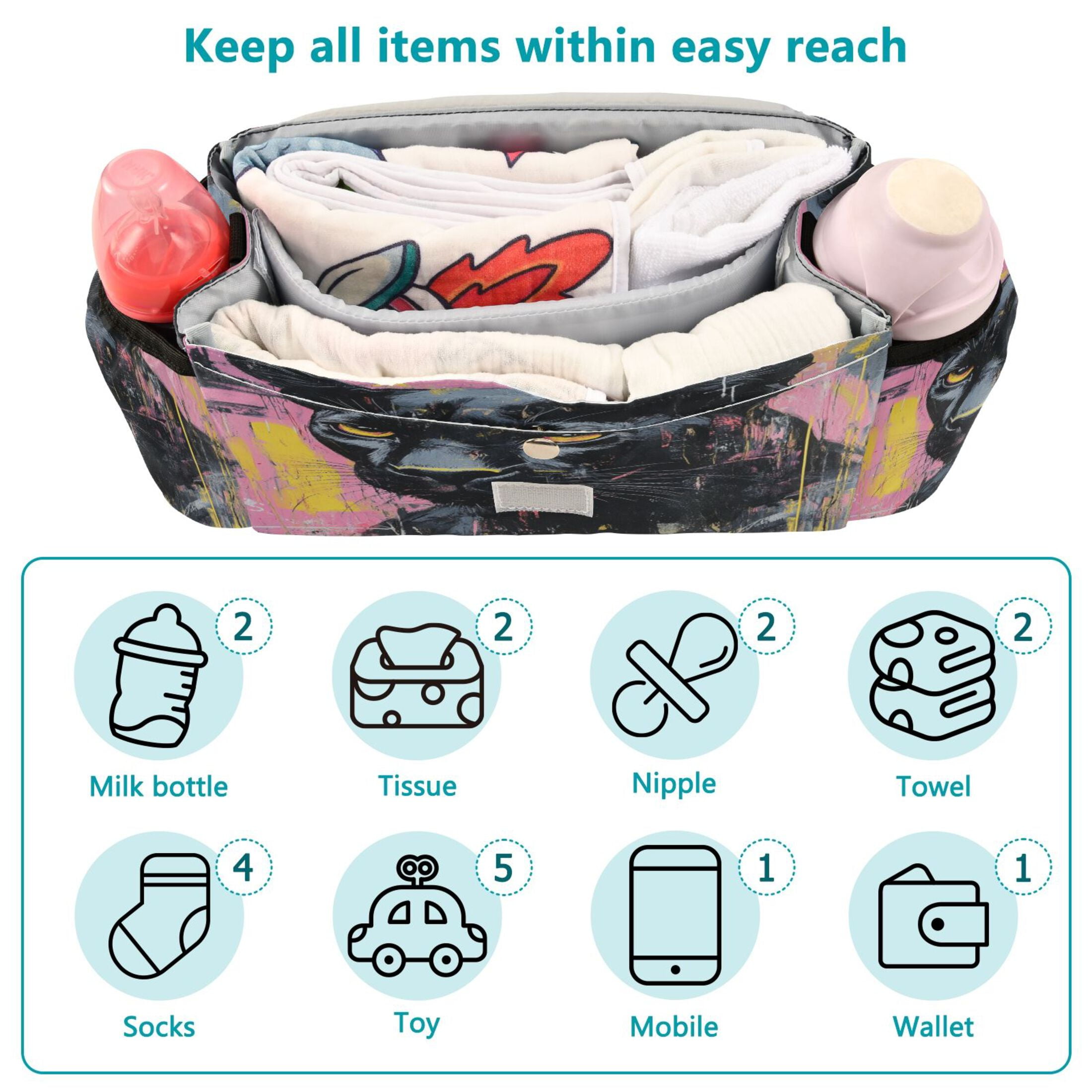 DIXRUYEE Stroller Organizer Vivid Guardian Printed