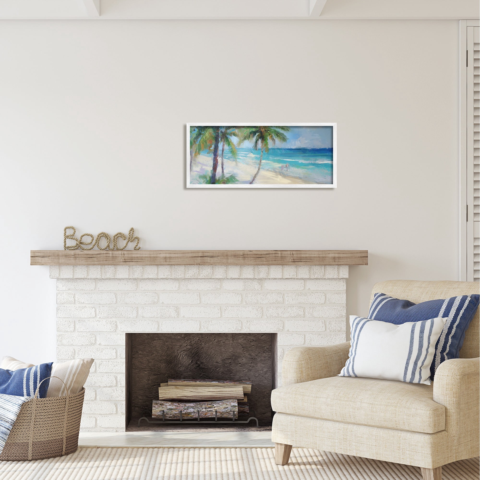 Stupell Industries Tropical Sea Waves Scene Landscape Painting White Framed Art Print Wall Art, 30 x 13