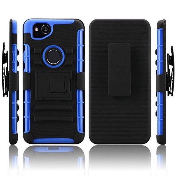 GSA Rubberized Kickstand Case w/Holster For Google Pixel 2 - Black/Blue