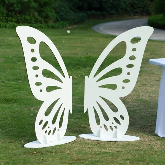 BalsaCircle White 4.5 x 3.5 feet Wooden Butterfly Wings Backdrop Stand Prop Decor Party Birthdays Wedding Photo Studio Event Decorations
