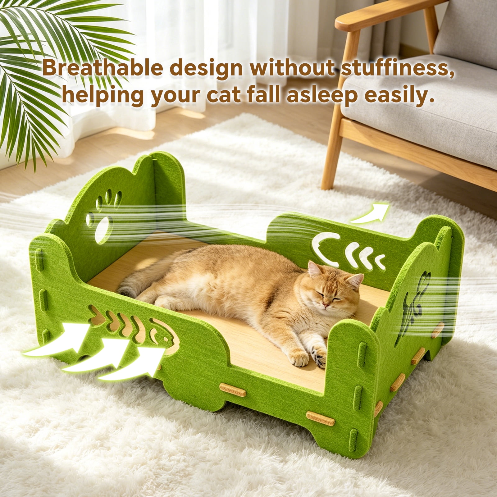 Felt Cat Bed, Portable Kitten Lounge House, Indoor Outdoor Pet Resting Bed, Furniture Protection Pet Supplies for Cats, Green 52x36x25cm