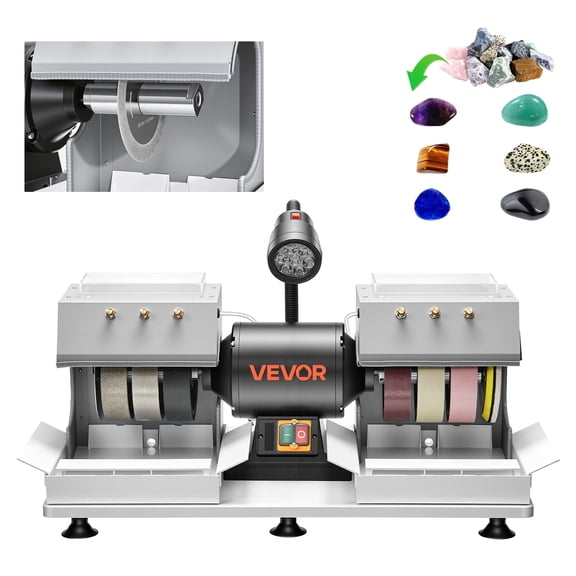 VEVOR Cabbing Machine, 6" 2/5 HP 1800 RPM Efficient, Lapidary Rock Grinder Polisher With Diamond and Resin Wheels, LED Lamp, Water System, Lapidary Equipment for Gemstone Grinding, Stone Polishing