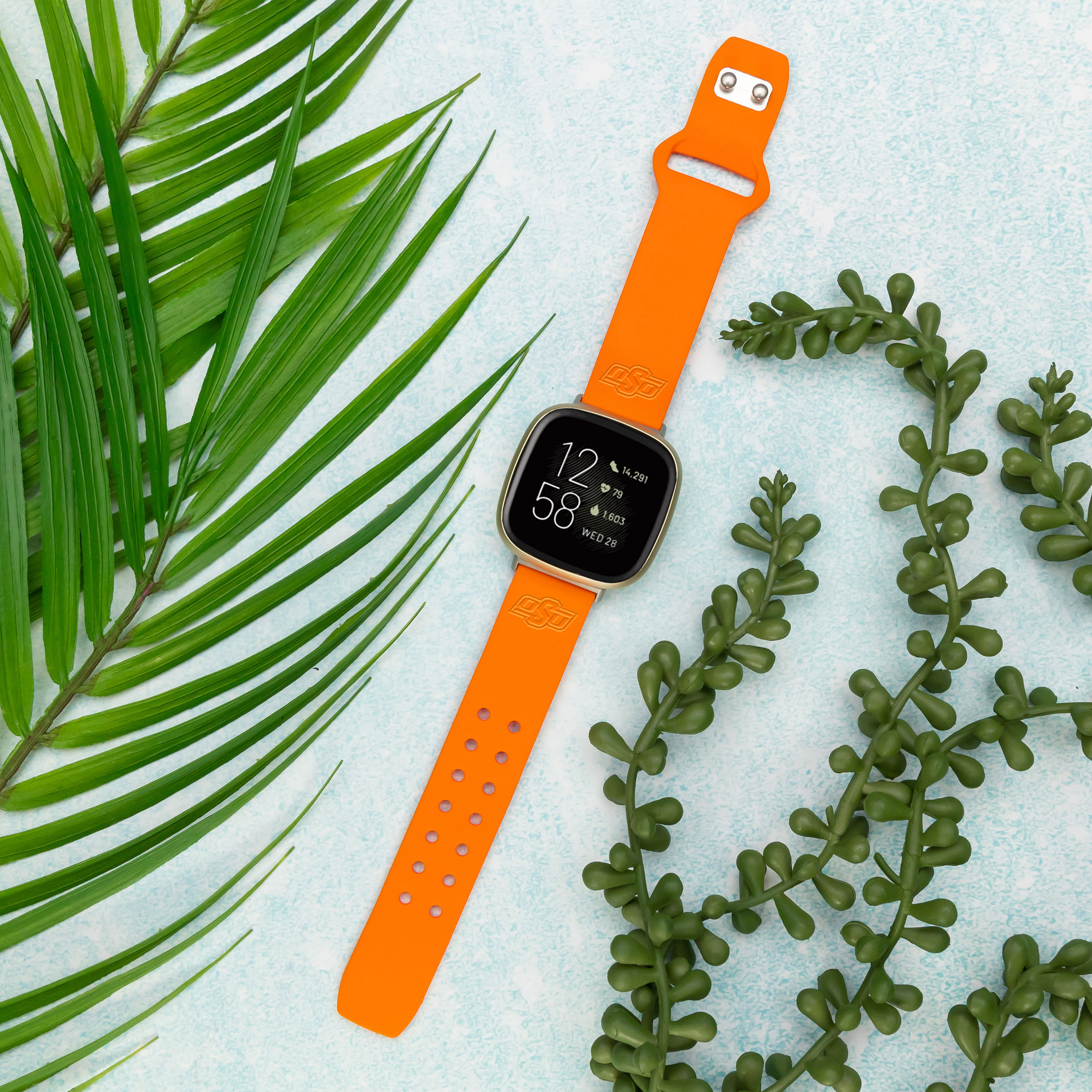 Cowboys Engraved Silicone Unisex Watch Band for Fitbit Versa 3 and Sense (Orange) by Affinity Bands