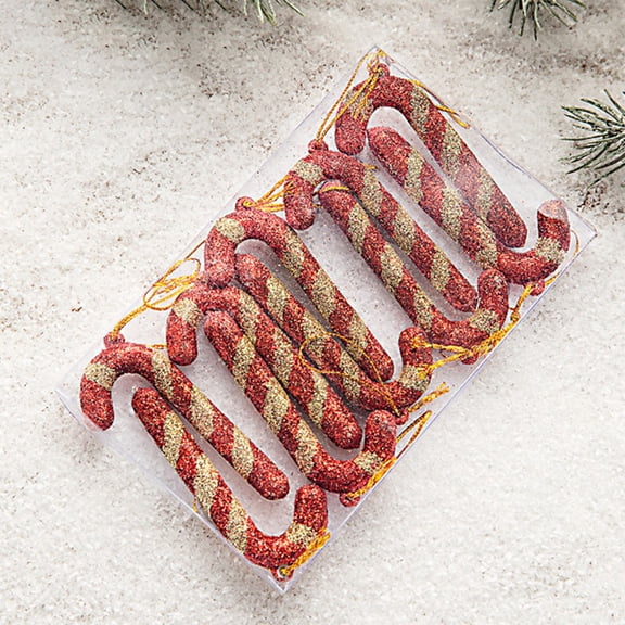 10Pcs Christmas Candy Canes 6.5Cm Christmas Tree Red White Gold Candy Cane Hanging Pendant New Year Ornament Navidad Xmas Decor