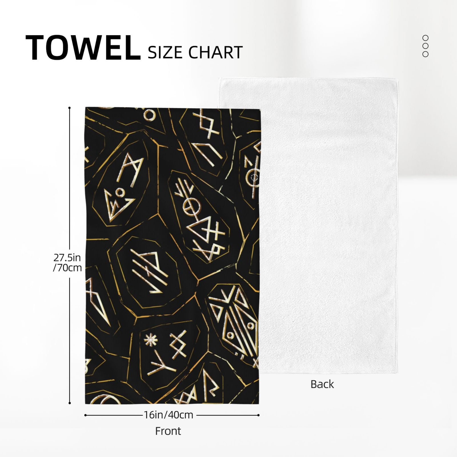 Gold Black Ancient Runes 27.5" x 16" Ultra Soft Hand Towel, Face Wash Cloth for Bathroom, Gym, Travel, Pool