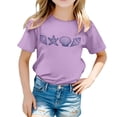 thumbnail image 1 of PMVFHDE Hauts Basiques pour Filles Hauts d'Été Tendance Manches Courtes pour Filles T-Shirt Décontracté Imprimé Col Rond T-Shirt Décontracté Violet, 8-9 Ans, 1 of 5