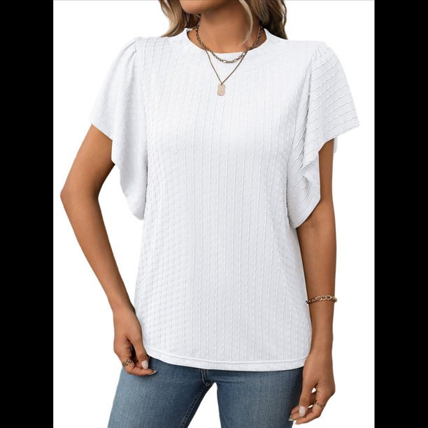 Camisas Formales Informales de Negocios para Mujer, Camisas de Verano, Mangas , Cuello Redondo, Mangas de Hoja de , Trajes 2025 S