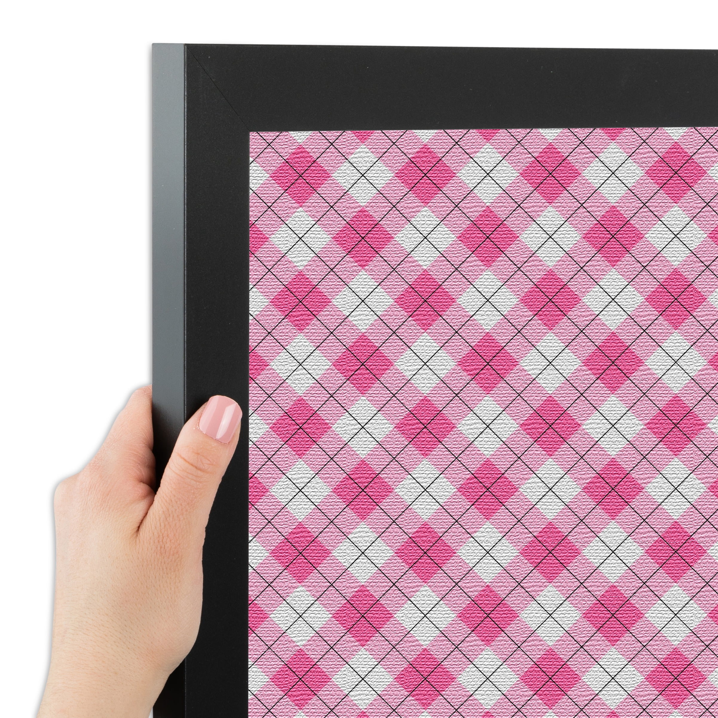 PinPix ArtToFrames 32x20 Custom Cork Bulletin Board Argyle Pink   Poster Board Has a Fabric Style Canvas Finish, Framed in Satin Black (PinPix-635)