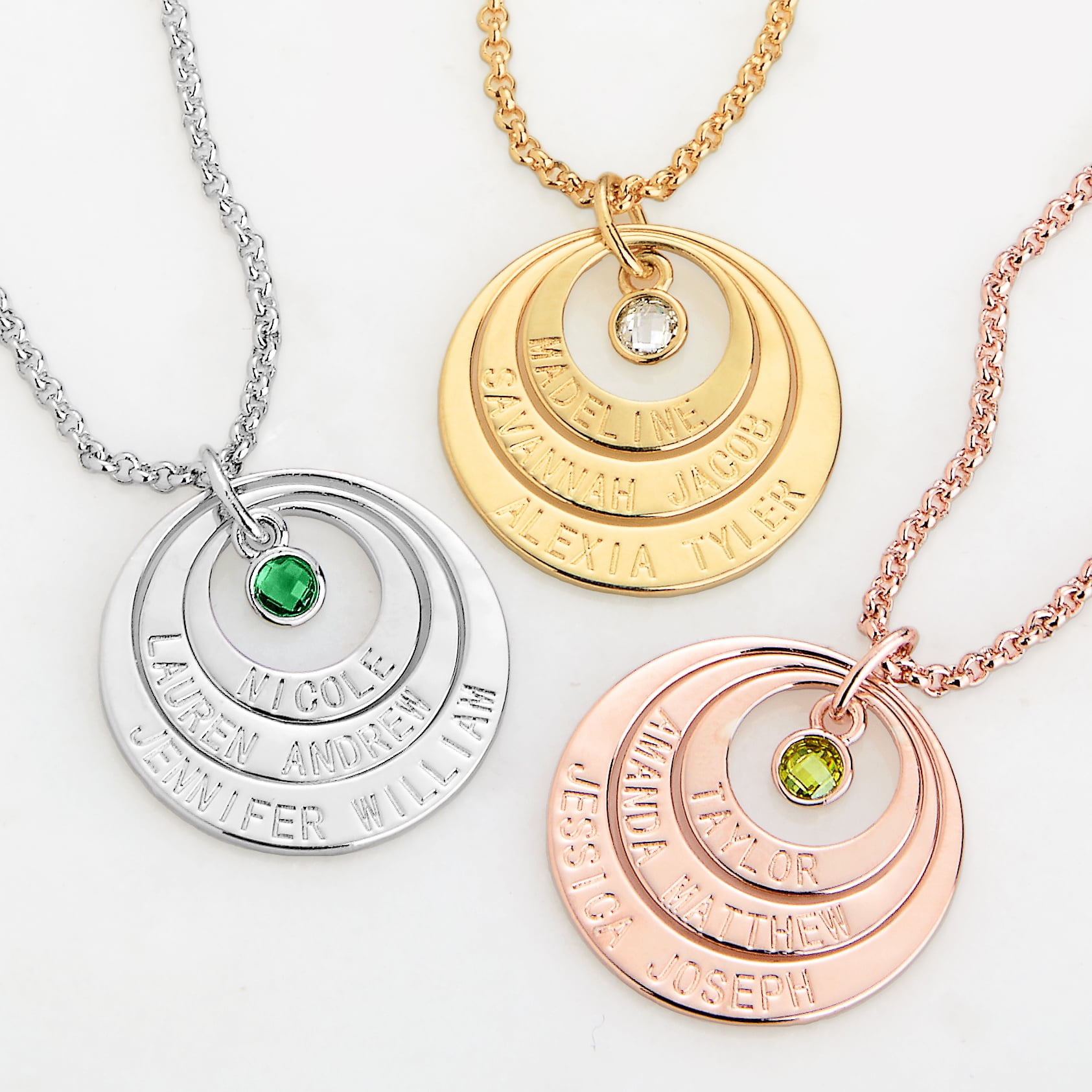 Personalized Planet Women's Engraved Nesting Circles with Birthstone Necklace