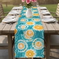 thumbnail image 4 of Tie-Dye Art Table Runner, Teal Yellow Watercolor Ethnic Style Abstract Art Dyeing Cotton Linen Kitchen Table Decoration Washable Dining Tabletop Runners for Home Party Decor 13x60 Inches, 4 of 9