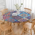 thumbnail image 2 of Round Elastic Edge Tablecloth, Waterproof and Wipeable, 44", Boho Mandala Pattern, Perfect for Dining or Camping, 2 of 4