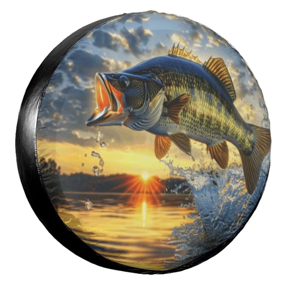 KAKALAD Bass Fish Jumping 06 Spare Tire Cover Universal Vehicle Accessories Buckle Car Tools 14”in