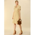 thumbnail image 4 of DARING DIVA Notched Lapel V-Neck Above Knee Elastic Waist Shirt Dress M Khaki, 4 of 6