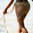 thumbnail image 3 of Xinwanna Summer Beach Shawl Sequin Shell Embellished Hollow Fishnet Bikini Shawl Pullover Cover Up Beachwear Beach Wrap (Khaki), 3 of 13