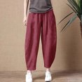 thumbnail image 4 of Pantalones harén de lino y algodón estilo retro holgados Y2k para mujer, pantalones hasta los tobillos elásticos de cintura alta estilo Harajuku de verano, pantalones casuales de gran tamaño, nuevos, 4 of 4