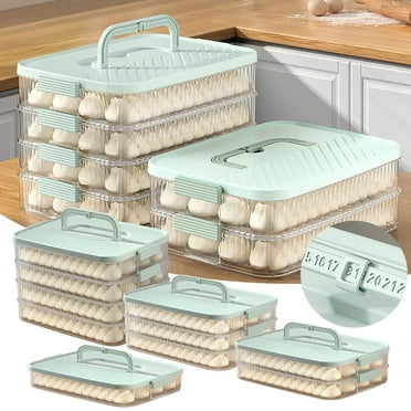 Cookie Container, Dumpling Box, Stackable Snack Container with Lid, 4-Layer Food Storage Container, Cookie Storage Containers, Dessert Carrier Sealed Storage Container for Kitchen and Freezer