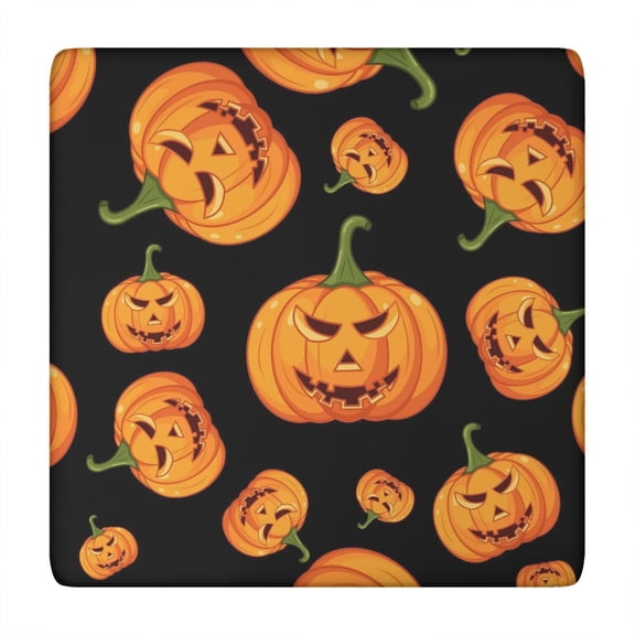 Halloween Themed Elastic Edge Tablecloth 34x34 Inch Square - Features Festive Ghosts and Pumpkins Pattern for Party Decor