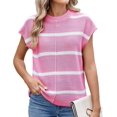 thumbnail image 2 of Women Cap Sleeve Tank Tops Striped Crew Neck Casual Loose Fit Spring Summer Pullover Knit Sweater Vest Pink & White XL, 2 of 9