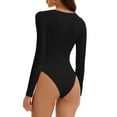 thumbnail image 3 of INSPIRE CHIC Women's Long Sleeve Bodysuit Slim Fit V Neck Tummy Control Brief Shapewear M Black, 3 of 5