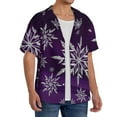 thumbnail image 4 of Daiia Snowflake Gradient Purple Men's Linen Shirts Short Sleeve Casual Shirts Button Down Shirt for Men Beach Summer Wedding Shirt-Small, 4 of 7