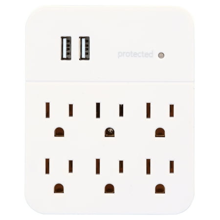 GE 6-Outlet 2-USB Ports Charging Adapter with Surge Protection, 36735