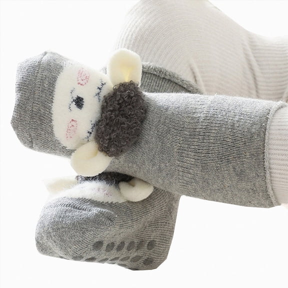 WUANDIXFA Baby Socks Boys Cute Soft Infants Toddlers Winter Floor Socks Thickened Fall Winter Warm Mid Calf Socks Children's Socks,Grey,0-6 Months