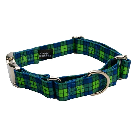 Country Brook Petz® Blue and Green Plaid Martingale With Premium Buckle, Large