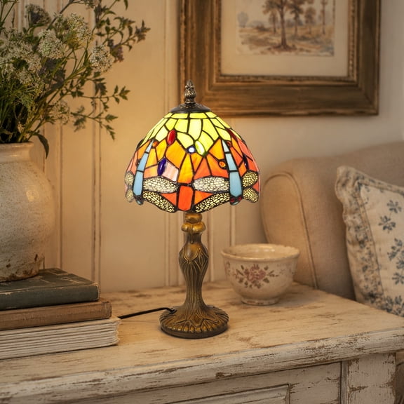 LUOLAX 8-Inch Retro American Green Dragonfly Table Lamp, Retro American Green Dragonfly Table Lamp, Green Dragonfly Shape Table Lamp, Bedroom Nightstand Living Room Decorative Table Lamp