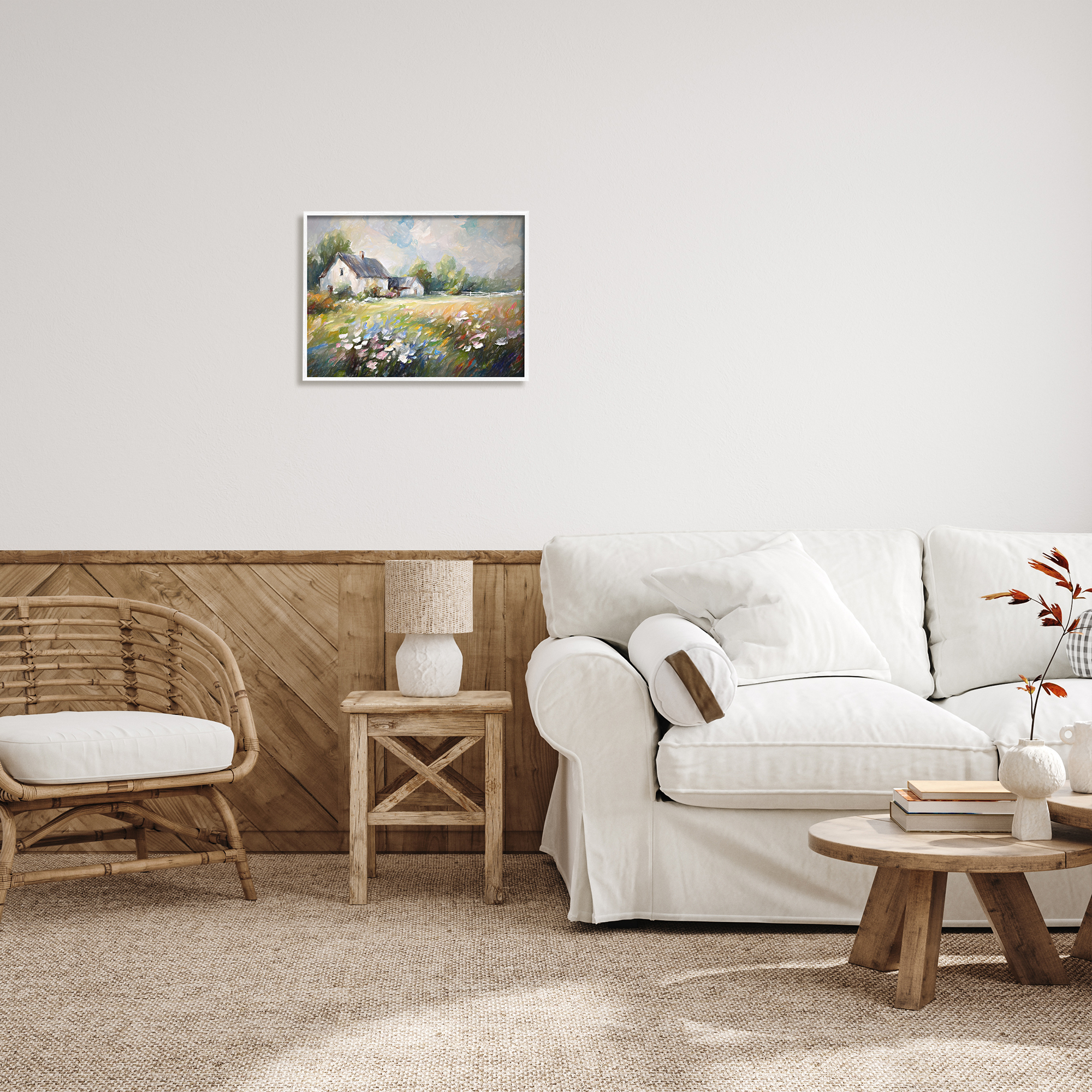 Stupell Industries Windblown Flowers Farmhouse Landscape Painting White Framed Art Print Wall Art, 20 x 16