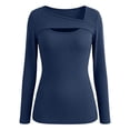 thumbnail image 5 of Adeawade Womens T Shirts Long Sleeve Blouse Solid Color Tee Chic Style Asymmetric Hem Slim Fit Top Casual Wear Navy Xl, 5 of 6