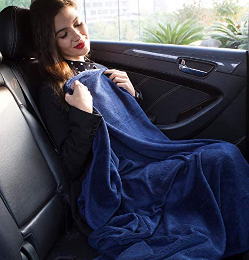 BlueHills Premium Soft Plush Travel Blanket Pillow Airplane - Navy Blue - image 2 of 9