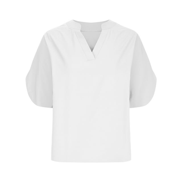 Ashirexll Hauts pour Femmes Tendance, Haut Décontracté Uni à Manches Courtes et Col en V
