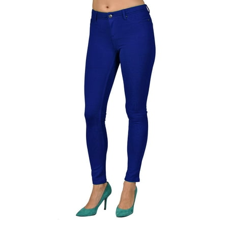 Blue Stretch Pants - Womens High Fashion Colored Stretch Leggings Pants 2 Back Pocket Royal Blue