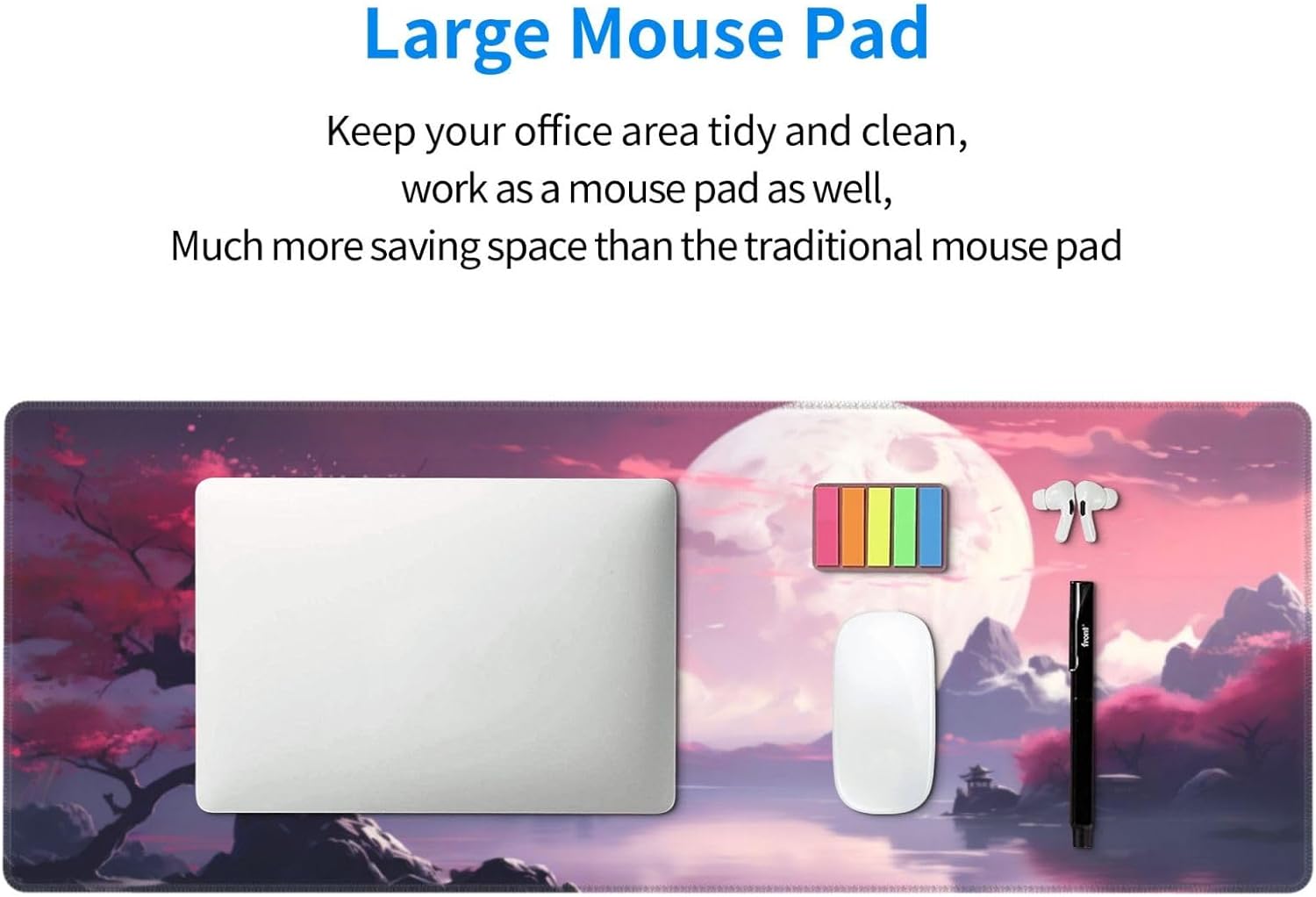 PCS Watercolor Japanese Large Gaming Mouse Pad,Japanese Mouse Pad 31.5 x 11.8 in Mat Desk Pad,Large Desk Mat,Extended Keyboard Mousepad with Non-Slip Base and Stitched Edge for Desk Home Office