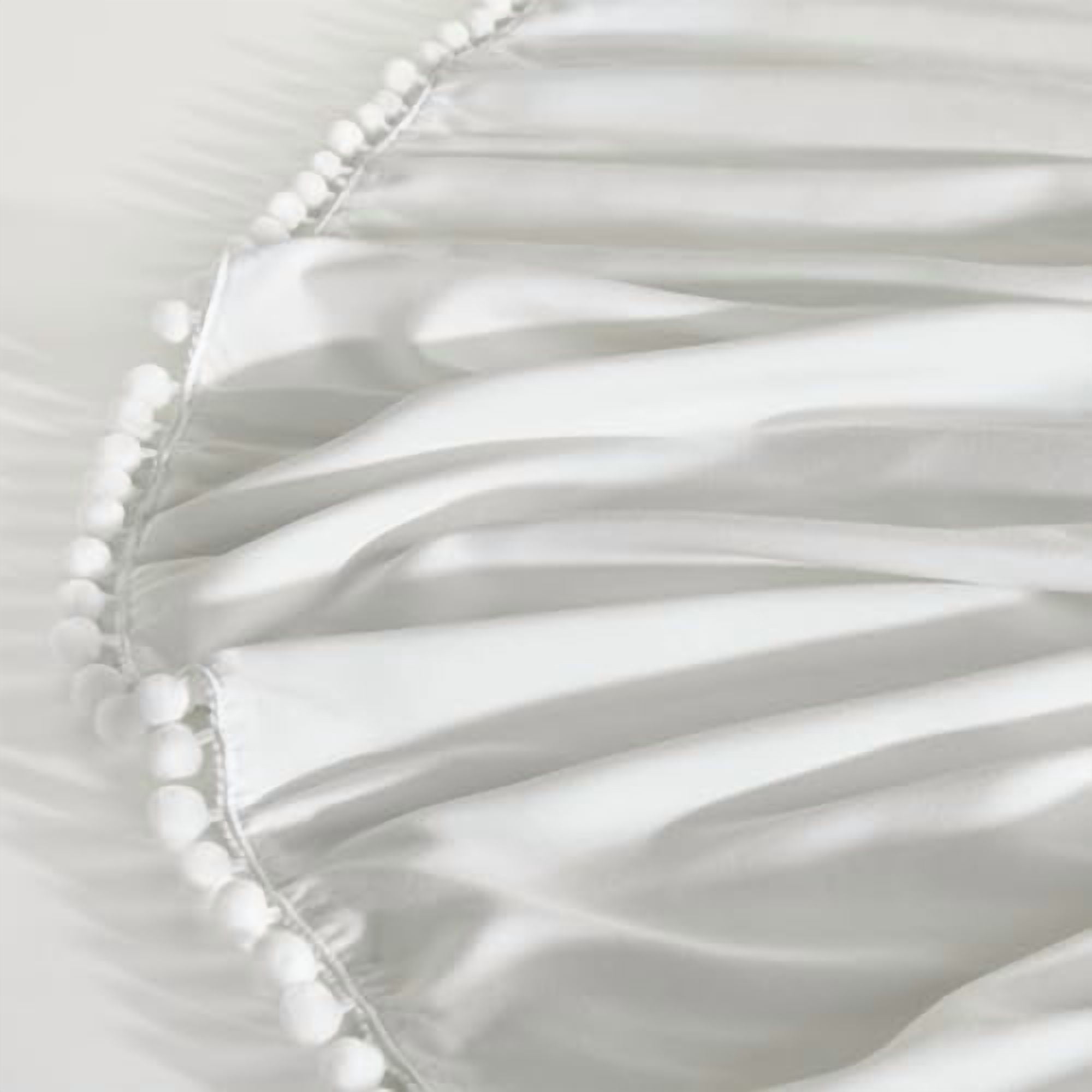 Baby Crib Skirt Girls Boys, Ruffled Bed Skirt with Pompoms, 28”x 52”, 14'' Drop, White
