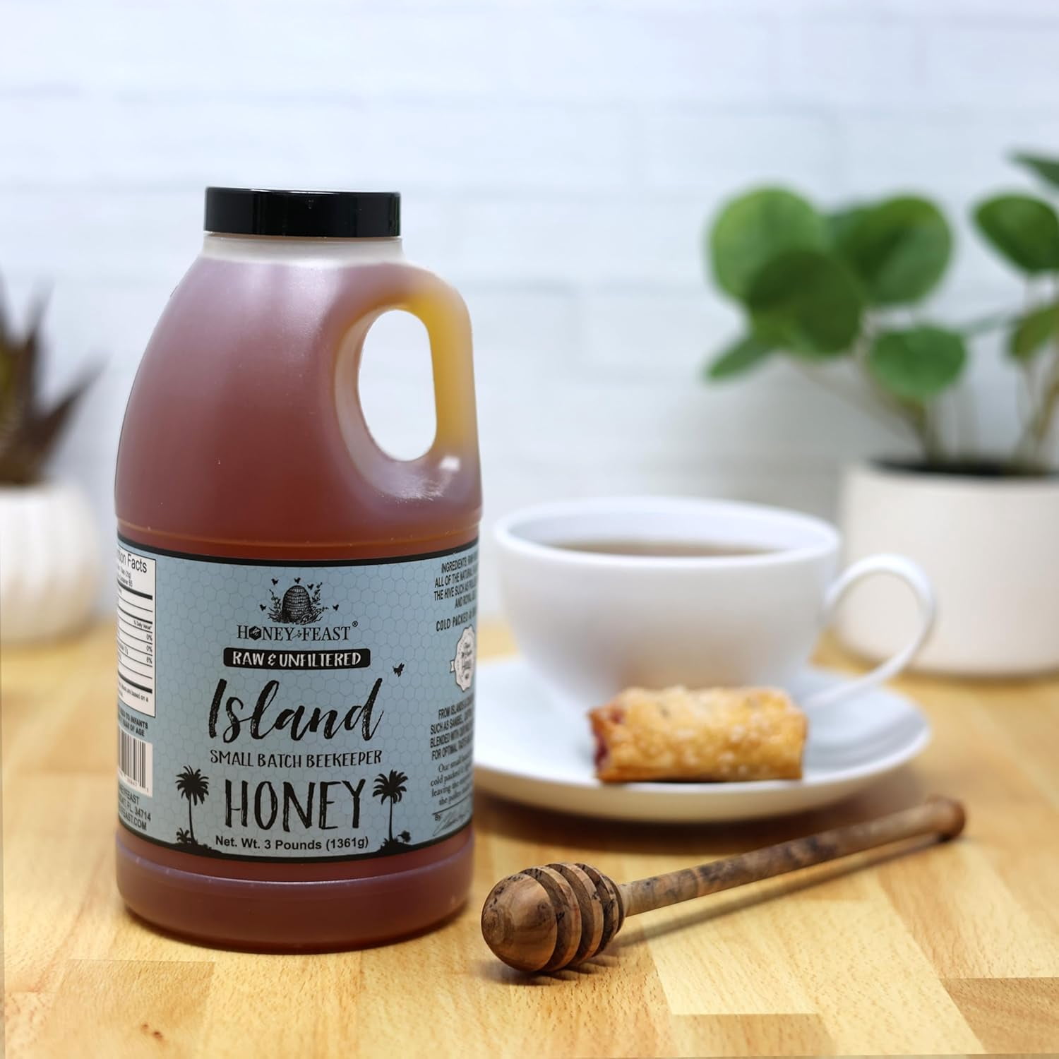 HONEY FEAST 3 Pounds Island Honey - Indulge in Raw & Unfiltered Small Batch Beekeeper's Delight