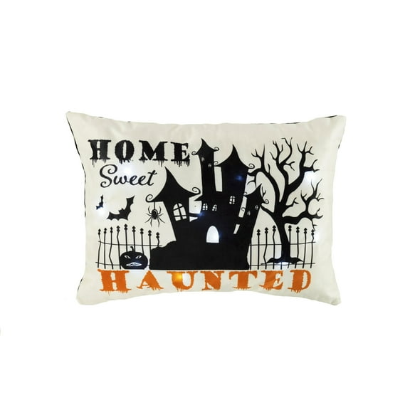 Lush Decor 100% Polyester Sweet Haunted Home LED Decorative Pillow White Single 13X18