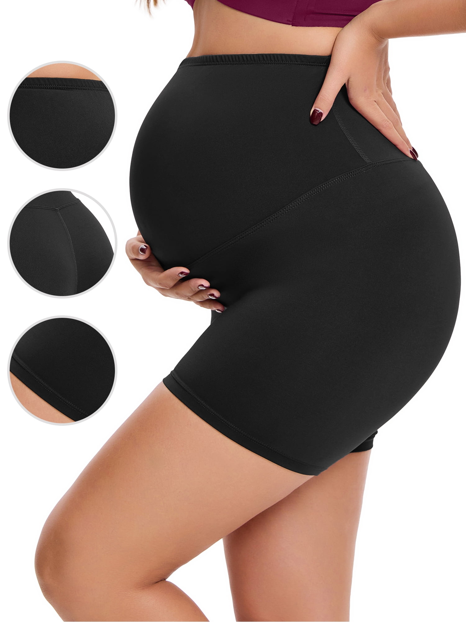 DARING DIVA Women's Maternity Mid Thigh Belly Support High Waist Shorts S Black