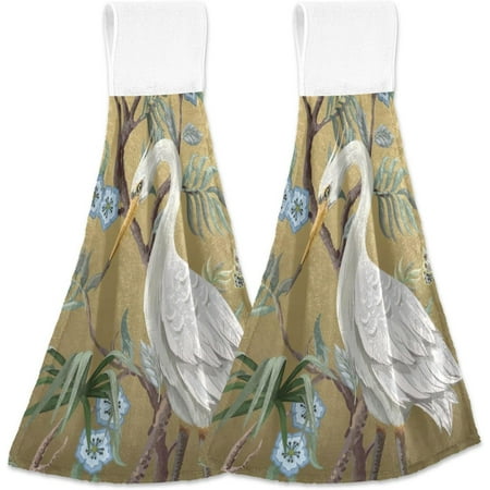 

Anyway.go Chinese Crane Bird Floral Kitchen Hanging Hand Towels Flower Peony Pheasants Absorbent Tie Towel with Loop 2 PCS Kitchen Linen Sets for Bathroom Restroom Home Decor