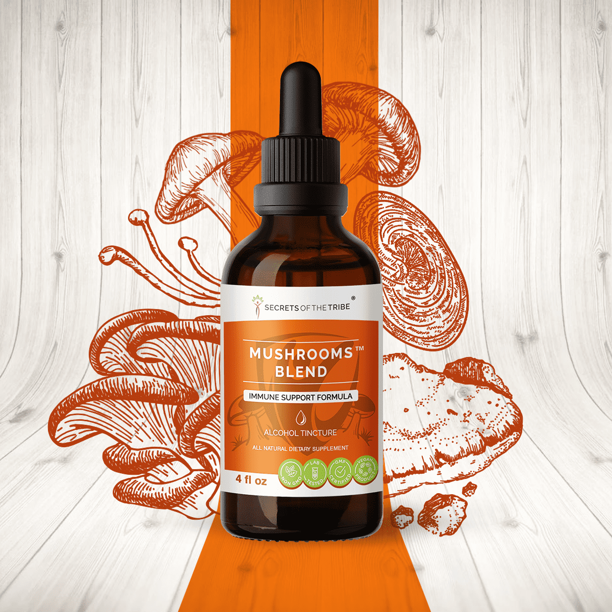 Mushrooms Blend Alcohol Extract, Tincture, Chaga, Shiitake, Maitake