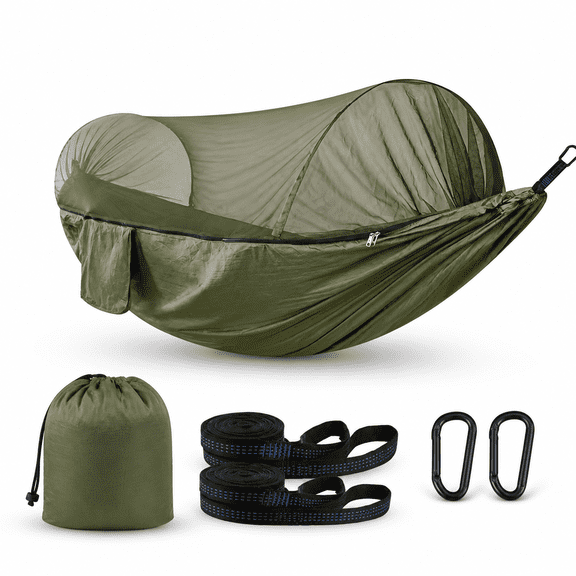 Army Green Portable Camping Hammock with Mosquito Net, Single/Double Size for Outdoor Use