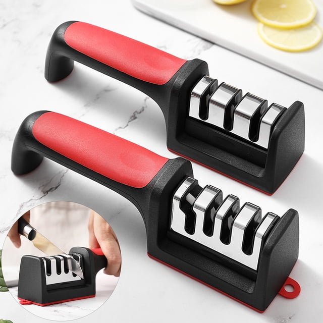 Kitchen Cutter Sharpener with 3/4 Grooves Tungsten Steel Sharpener with Plastic Handle Multifunctional Manual Grinder for Scissors Cutter Sharpening Stone Kitchen Supplies