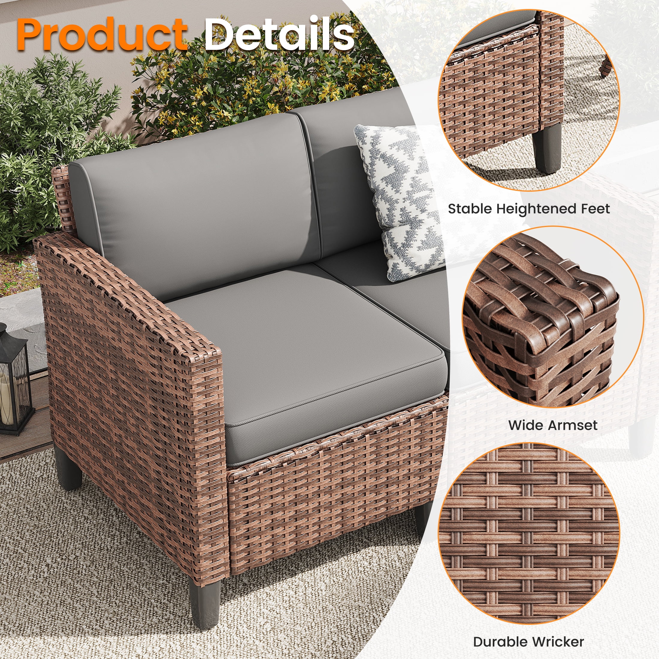 Poteban Patio Set, 6 Pieces Outdoor Furniture Sets with Rocking Swivel Chairs, Wicker Rattan, Waterproof Covers for Backyard
