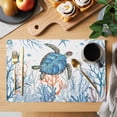 Blue Ocean Cotton Linen Placemats Set of 4, Sea Turtle Fish Jellyfish ...