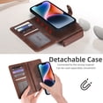 thumbnail image 4 of Feishell for iPhone 14 Plus Crossbody Wallet Case,PU Leather Lager Capacity Detachable Cover Magnetic Buckle Card Slots Zipper Pocket Kickstand Phone Case with Adjustable Shoulder Strap,Brown, 4 of 8