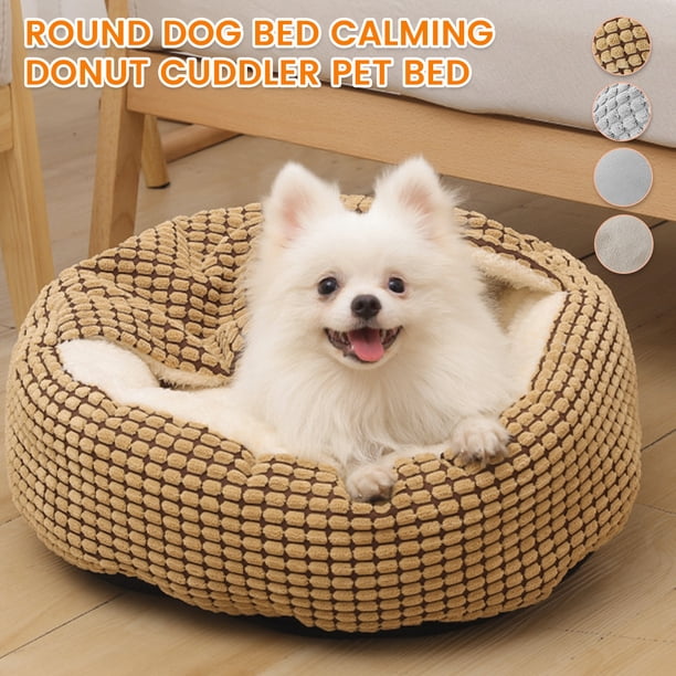 50cm Donut Redondo Fleece Mascota Perro Gato Cama con manta con capucha Suave Invierno Cálido Calmante Cama para dormir Perrera Nido Muyoka Hogar
