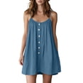 thumbnail image 2 of HBYJLZYG Women's Sleeveless Summer Mini Dress, Button-Front with Gathered Neckline, Relaxed Flowy Fit with Side Pockets, Casual Vacation Beachwear, Cotton Linen Blend, 2 of 8