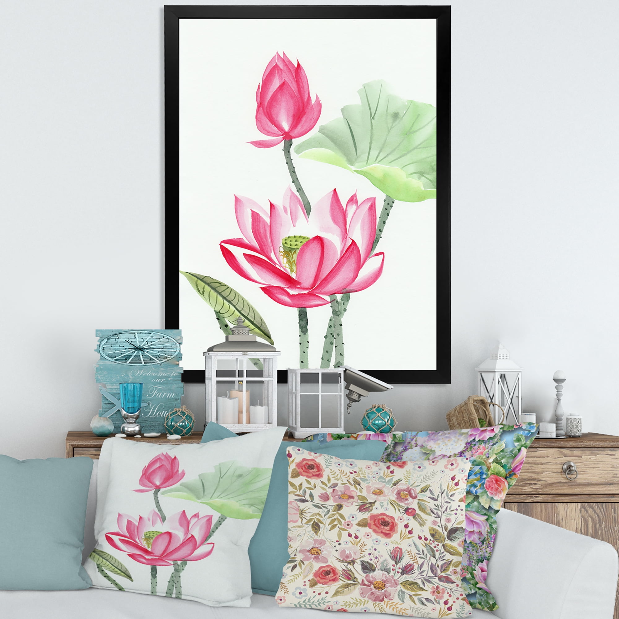 Designart 'Ancient Pink Lotus Flower' Traditional Framed Art Print