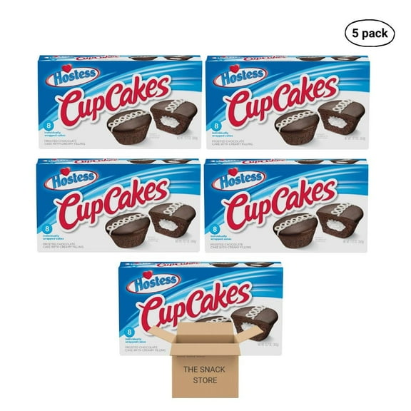 The Snack Store Bundle Hostess Chocolate Cupcakes, 12.7 oz, 5 Boxes of 8 Count, 40 Total Cupcakes!