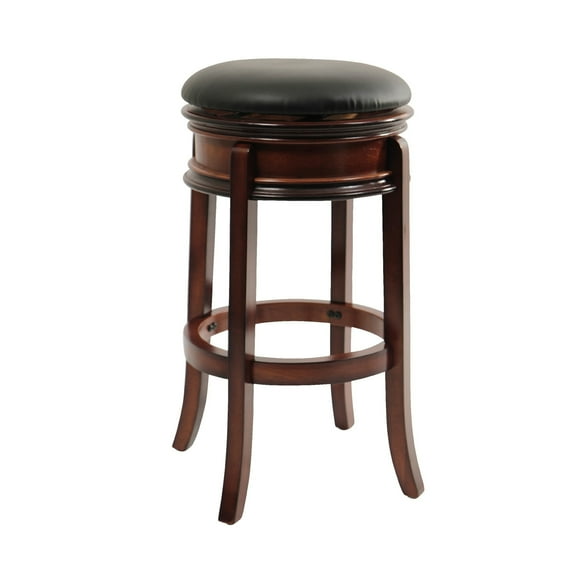 Benjara Sabi 29 inch Swivel Counter Stool, Solid Wood, Faux Leather, Brown, Black